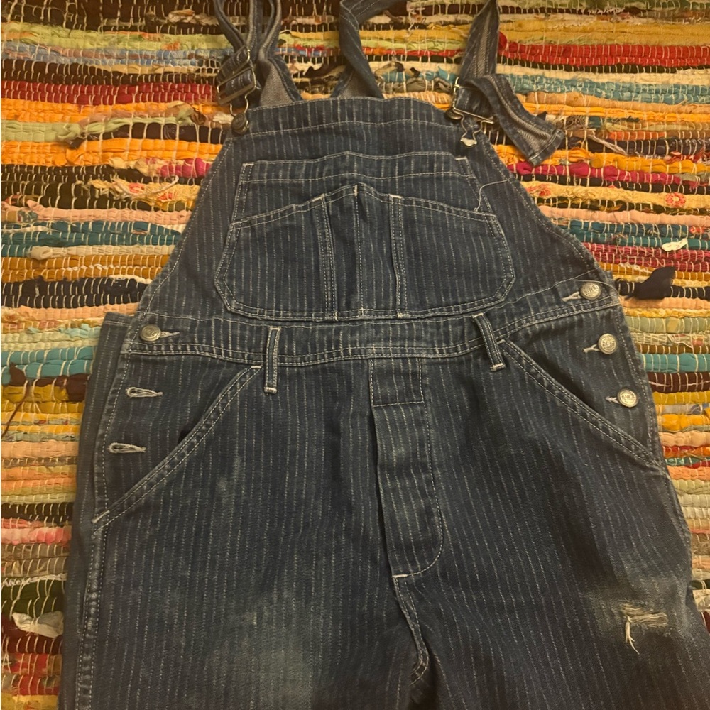 Denim Pinstripe shorts Overalls - Blue